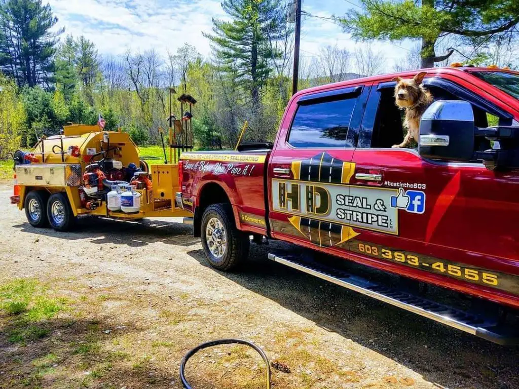 HD Seal & Stripe Truck and sealcoating set up on a job